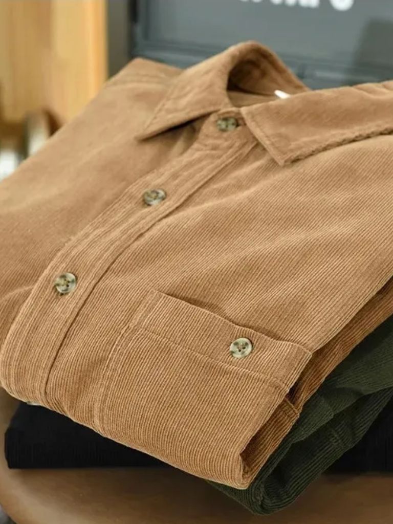 Camicia Uomo Velluto a Coste Casual Regular Fit