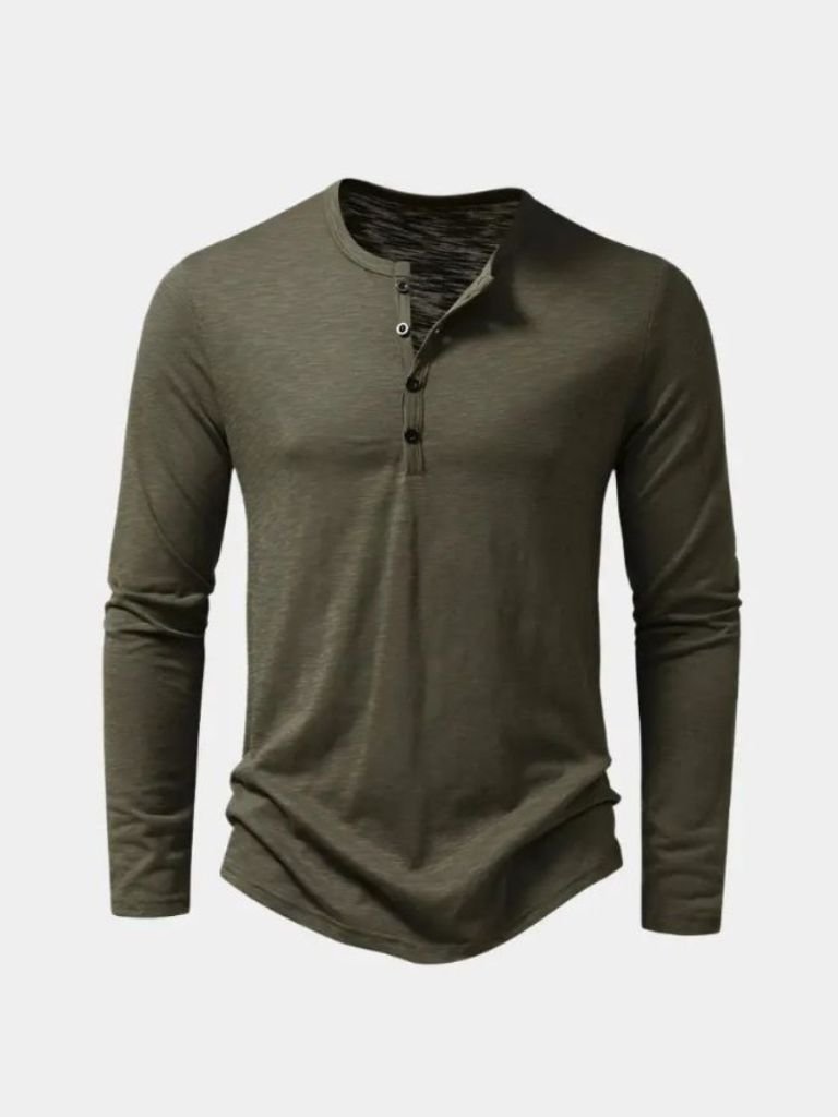 Maglietta Uomo Maniche Lunghe Collo Henley