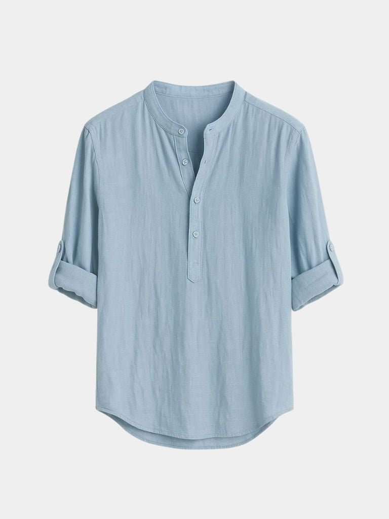 Camicia Henley Uomo Cotone Manica Lunga Casual