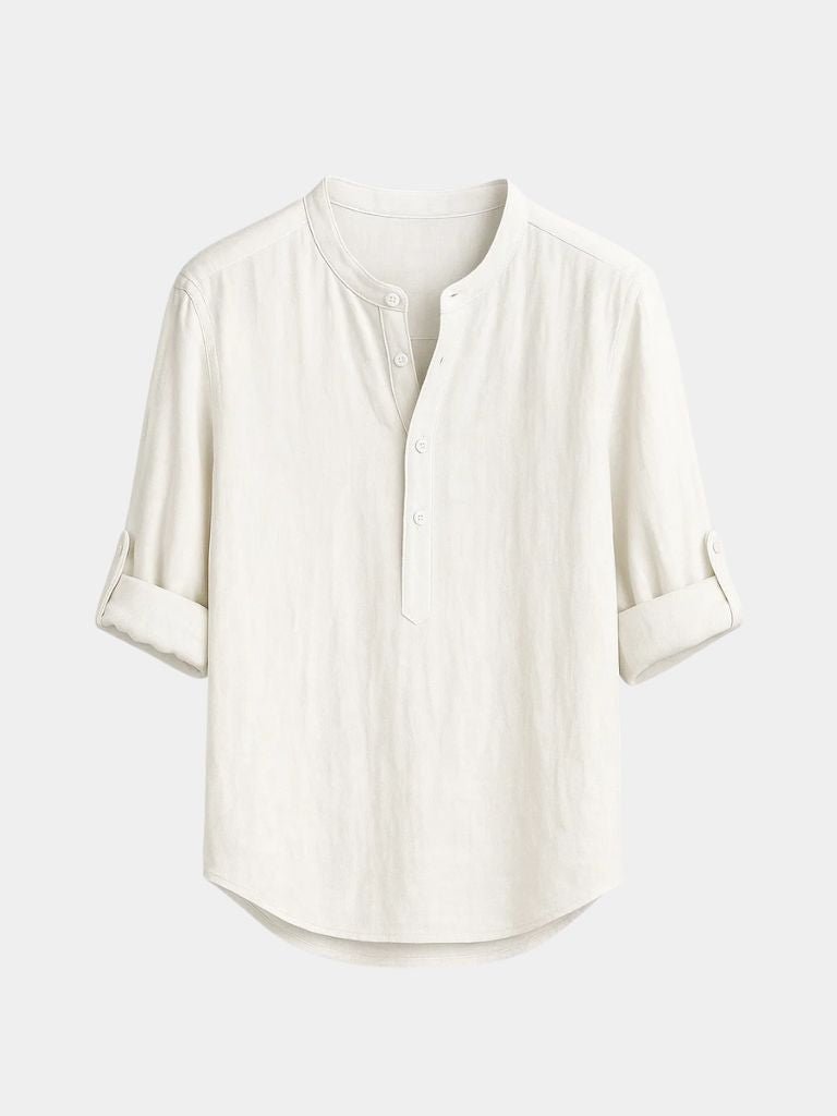 Camicia Henley Uomo Cotone Manica Lunga Casual