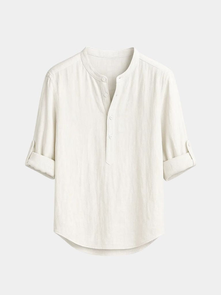 Camicia Henley Uomo Cotone Manica Lunga Casual