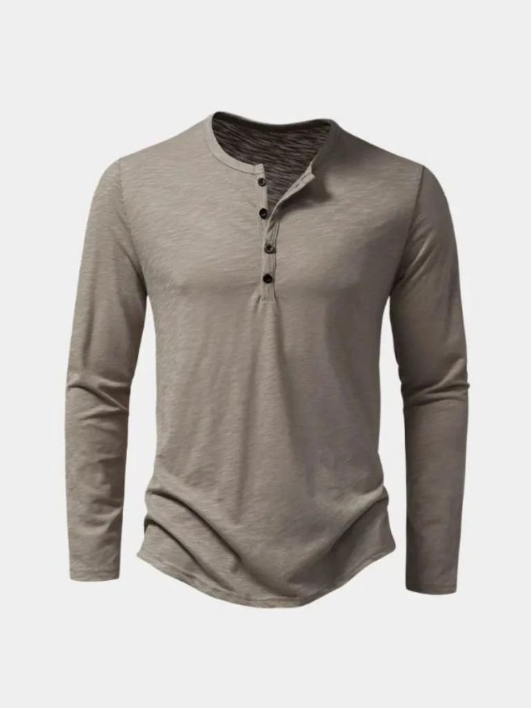Maglietta Uomo Maniche Lunghe Collo Henley