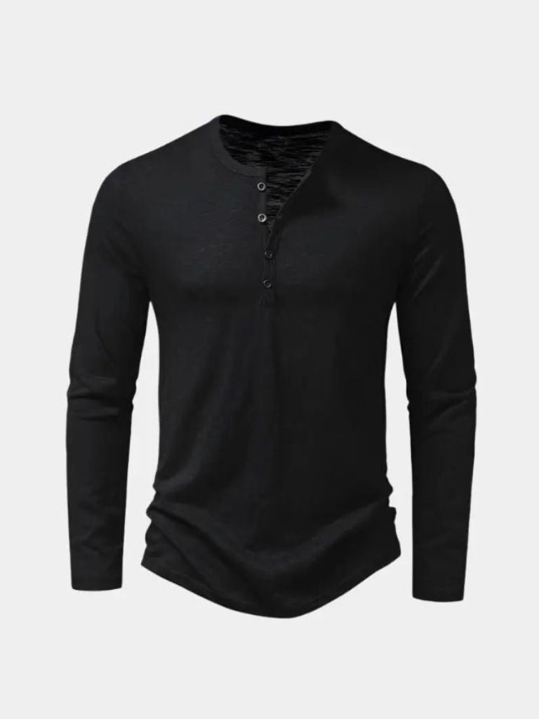 Maglietta Uomo Maniche Lunghe Collo Henley