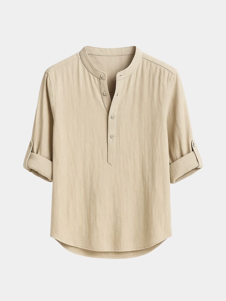Camicia Henley Uomo Cotone Manica Lunga Casual