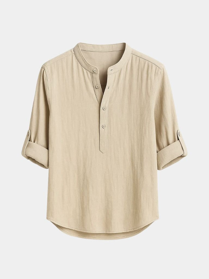 Camicia Henley Uomo Cotone Manica Lunga Casual