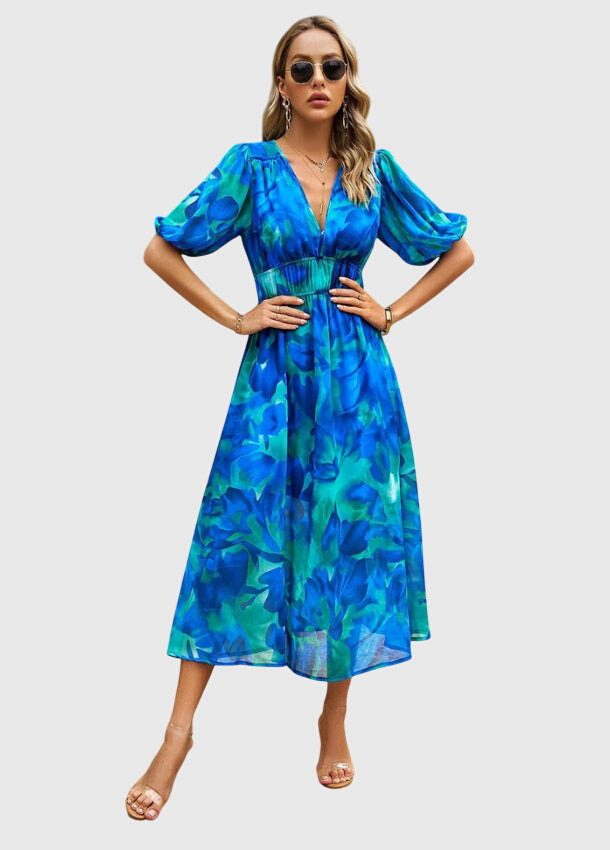 Abito Midi Donna in Tessuto Floreale Taglio Valorizzante