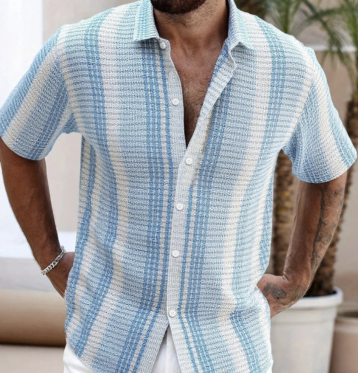 Camicia Uomo Casual Stampa 3D Maniche Corte Vestibilità Slim