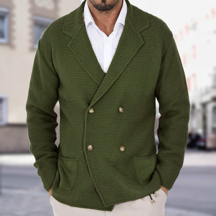 Cardigan Uomo Maglione Leggero Maglia Doppiopetto Aderente Colletto