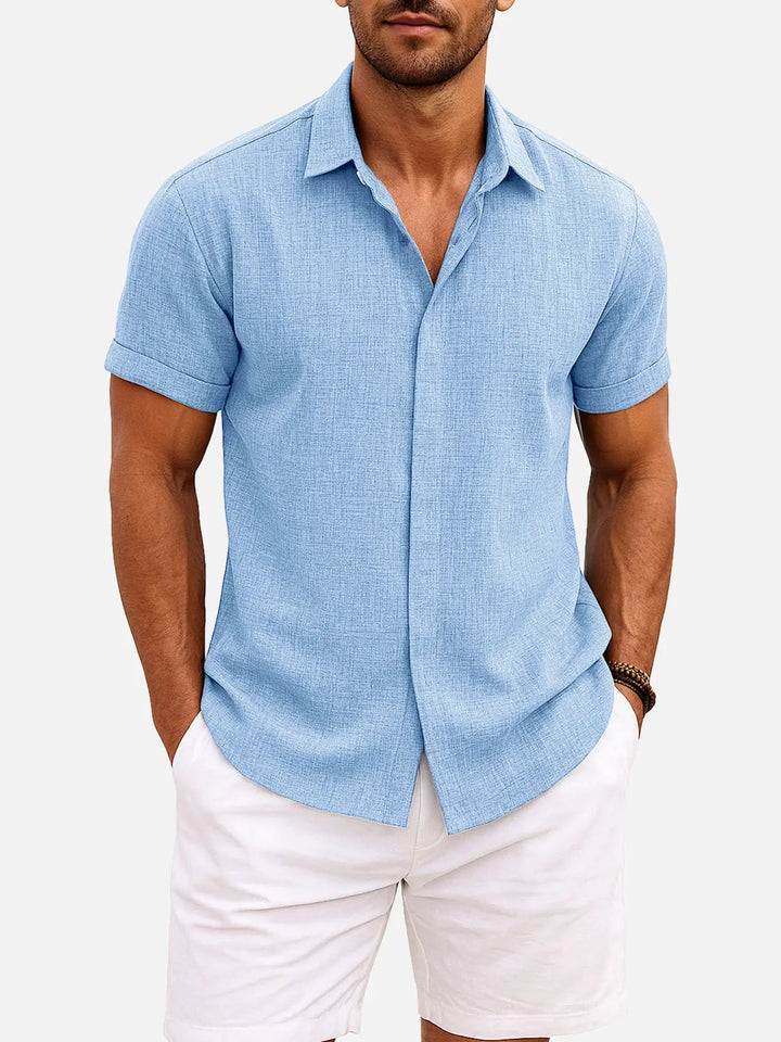 Camicia Uomo Misto Cotone Lino Maniche Corte