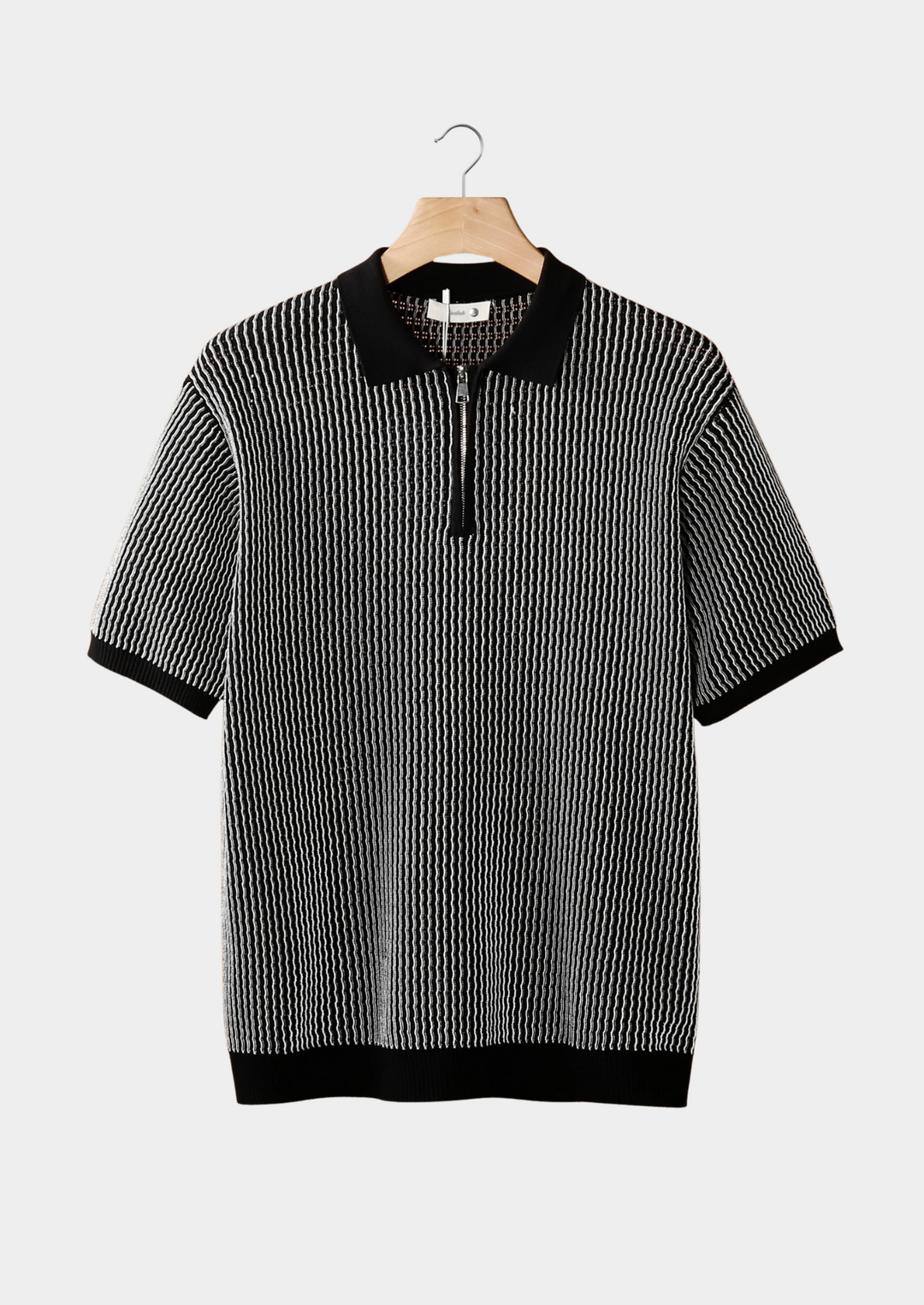 Polo Uomo con Zip Tessuto a Texture Geometrica Vestibilità Moderna - Vesarelli