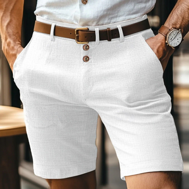 Pantaloncini Uomo in Lino Leggeri Traspiranti con Bottoni