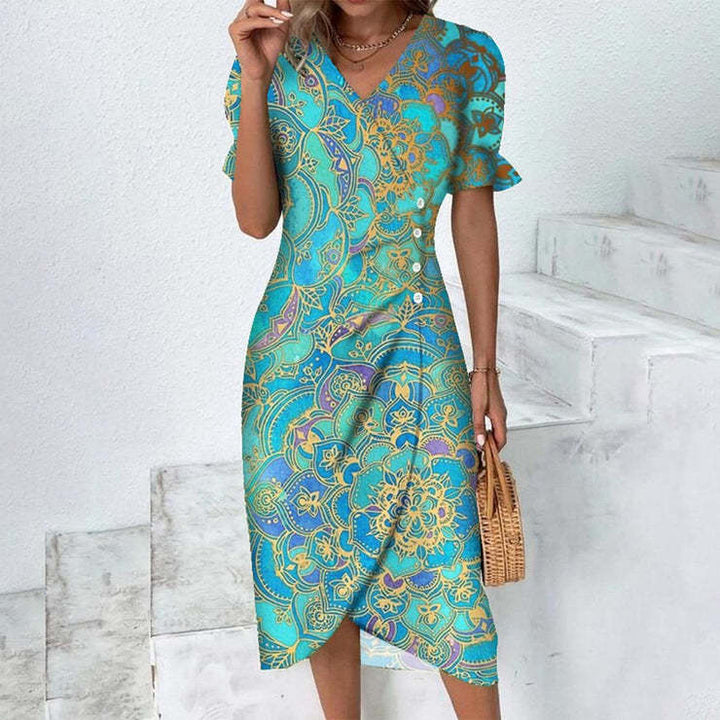 Abito Midi Donna Cotone Bottoni Stile Casual Estivo