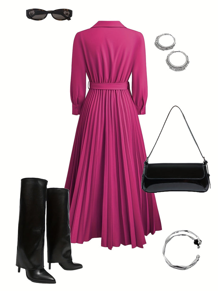 Abito Midi Donna con Cintura Scollo a V