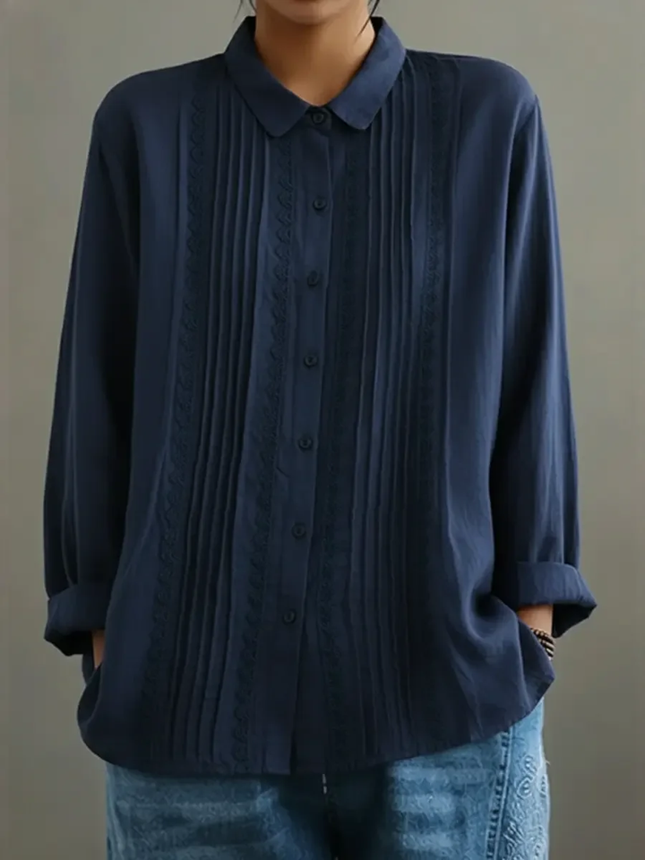 Camicia Donna Cotone Lino Leggera Estiva con Pizzo