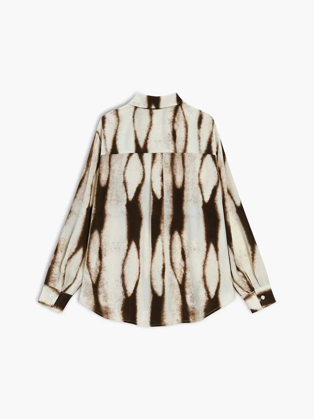Chemise femme à imprimé abstrait, en coton léger, avec manches longues et col classique, idéale pour un look décontracté.