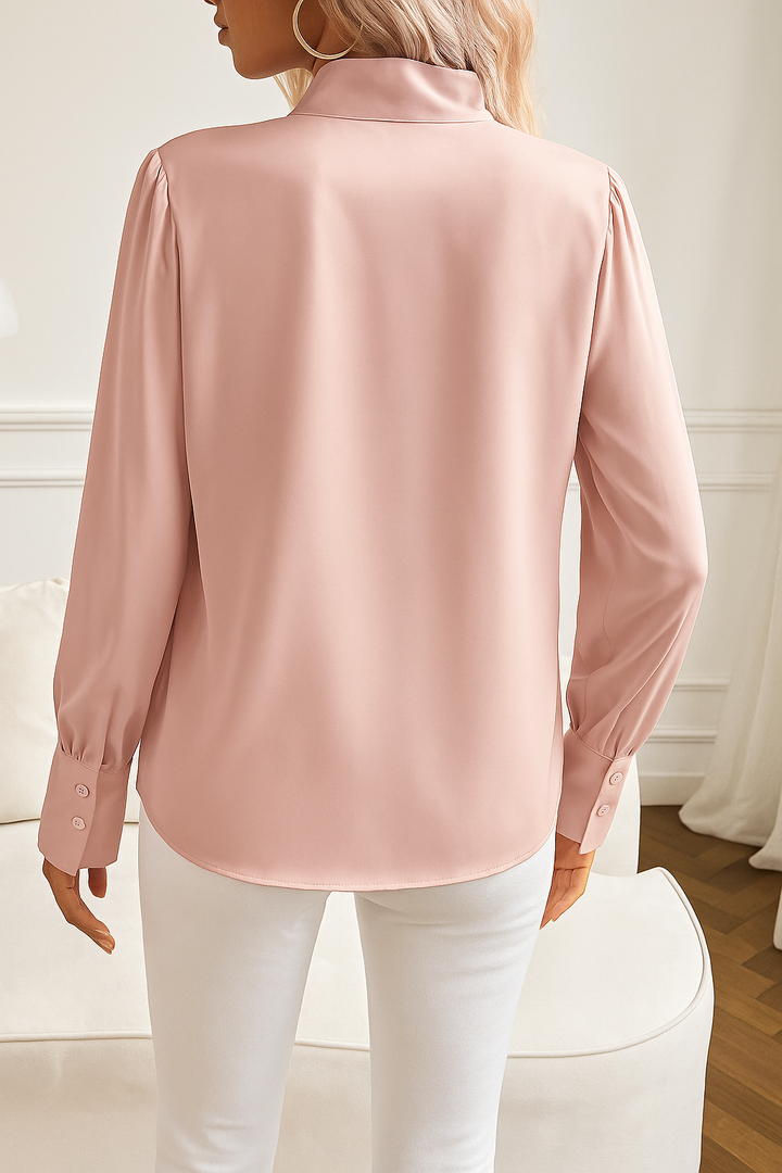Chemisier Donna in Satin Maniche Lunghe Collo con Nodo Elegante - Vesarelli