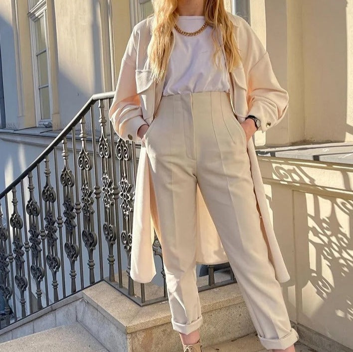 Pantaloni Donna Eleganti Vita Alta Stile Minimal Raffinato
