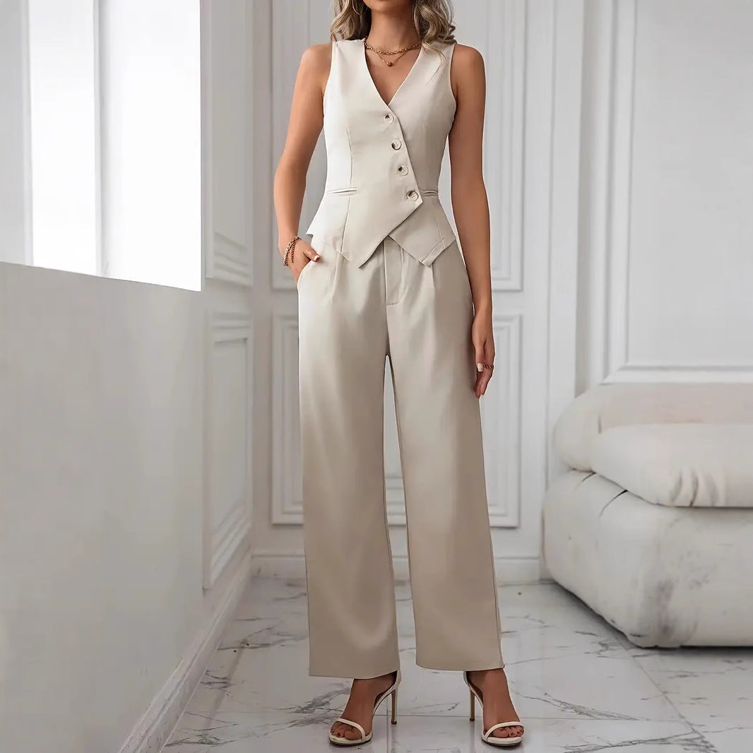 Completo Donna Gilet e Pantaloni Tessuto Formale Elegante - Vesarelli