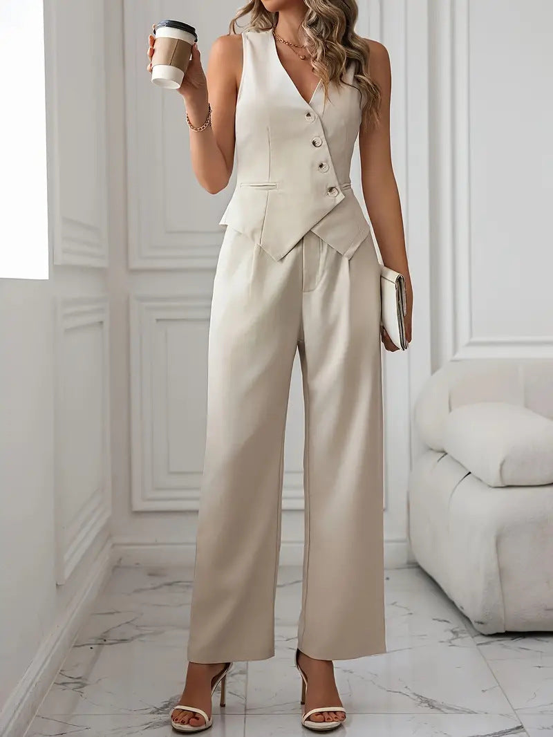 Completo Donna Gilet e Pantaloni Tessuto Formale Elegante - Vesarelli