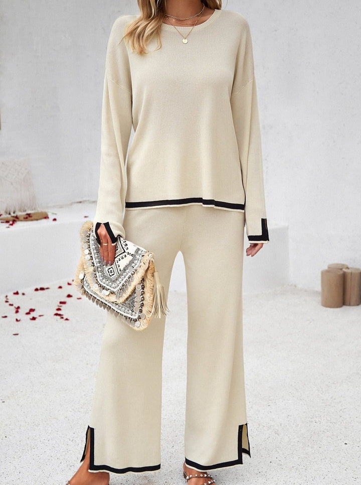 Completo Donna in Maglia Scollo Rotondo Pantaloni Gamba Larga - Vesarelli