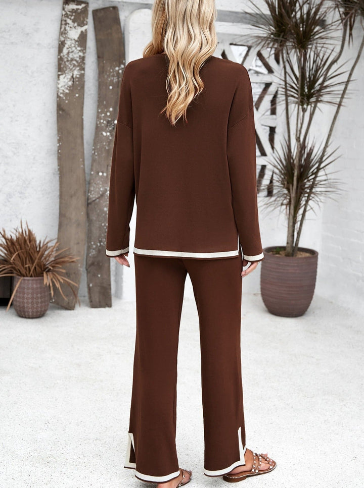 Completo Donna in Maglia Scollo Rotondo Pantaloni Gamba Larga - Vesarelli