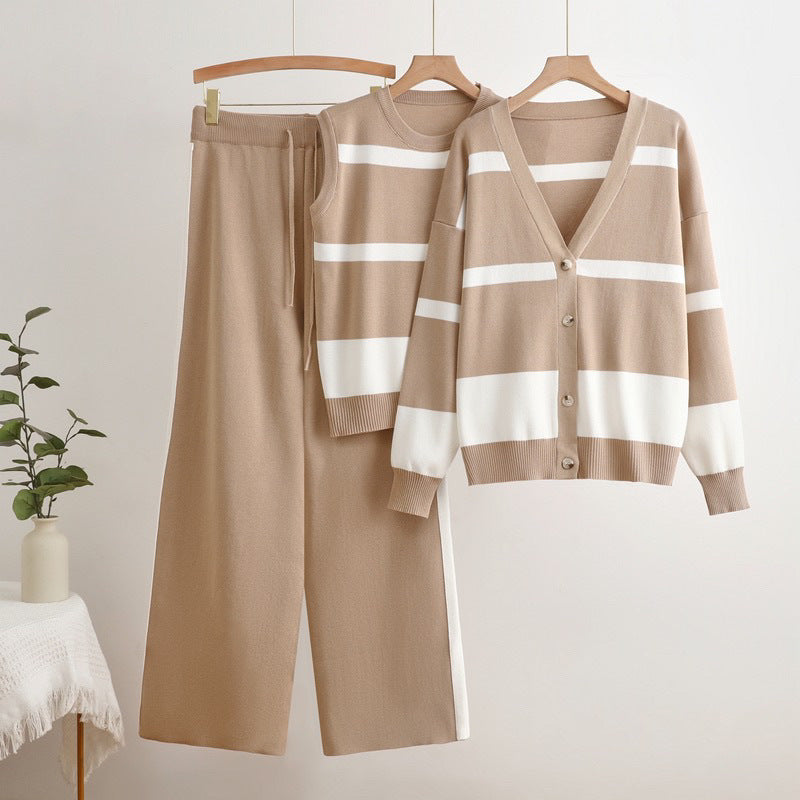 Completo Donna Maglia Gilet a Righe Canotta e Pantaloni Eleganti - Vesarelli