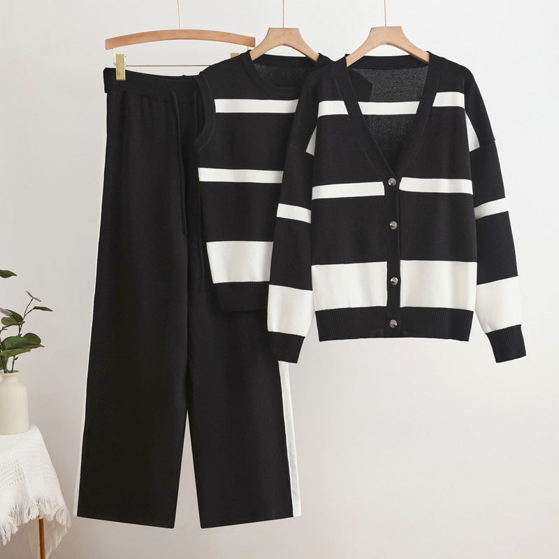 Completo Donna Maglia Gilet a Righe Canotta e Pantaloni Eleganti - Vesarelli