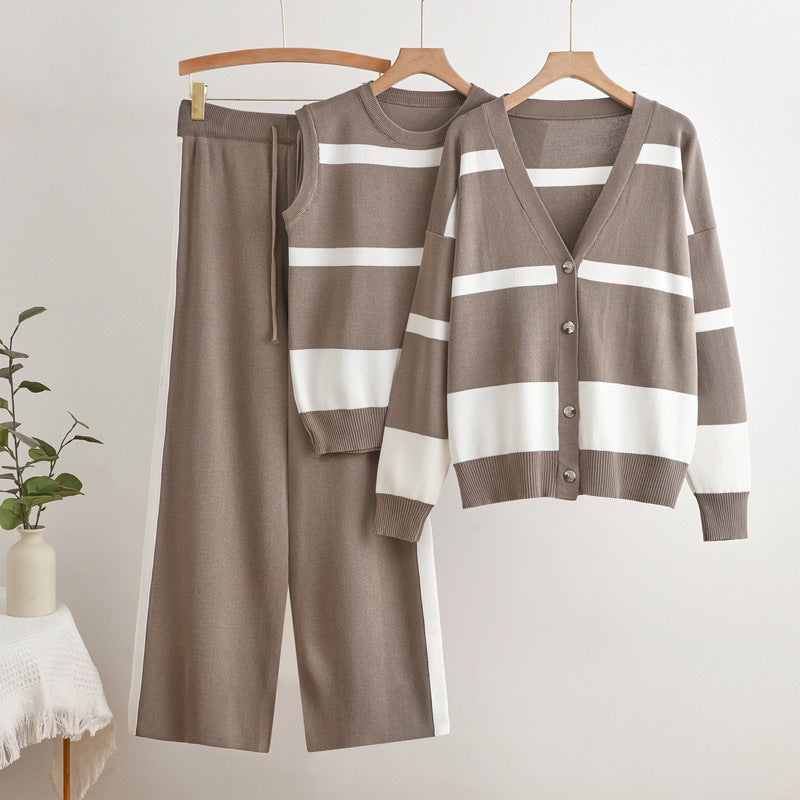 Completo Donna Maglia Gilet a Righe Canotta e Pantaloni Eleganti - Vesarelli