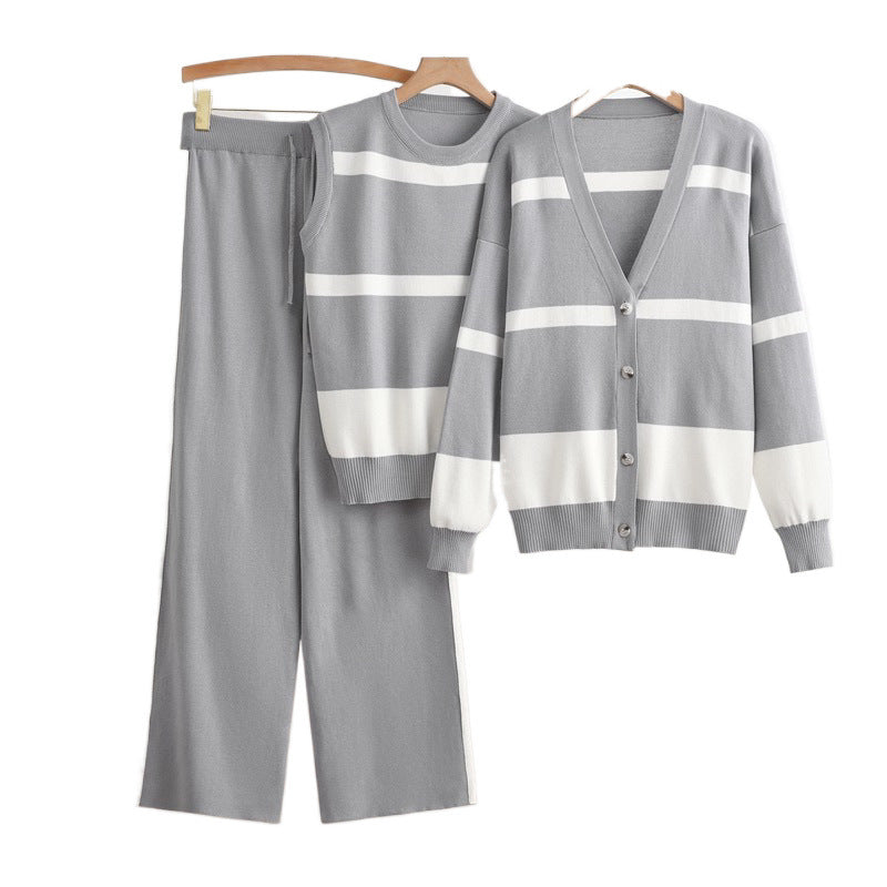 Completo Donna Maglia Gilet a Righe Canotta e Pantaloni Eleganti - Vesarelli