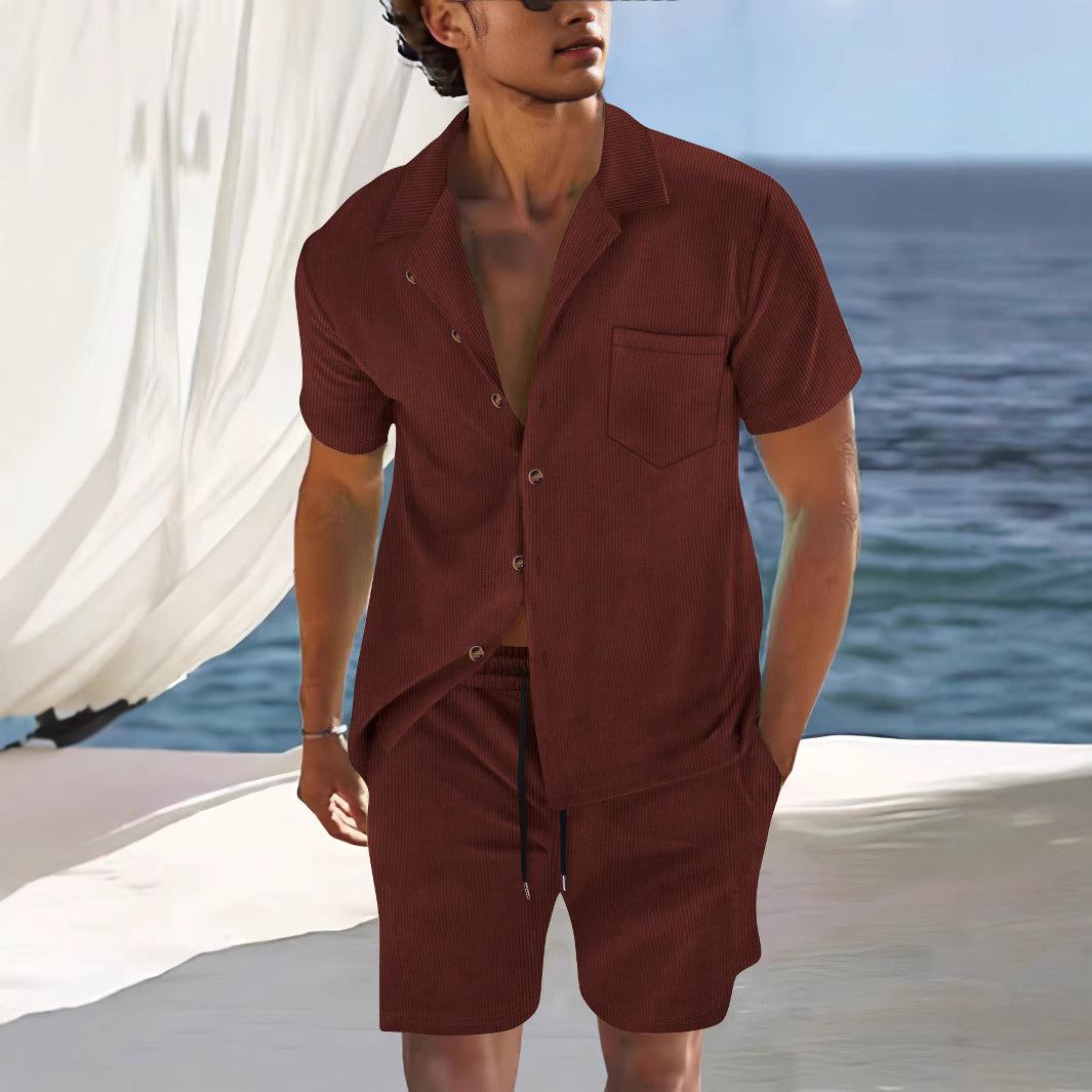 Completo Uomo Lino Camicia Maniche Corte Pantaloncini Coordinato - Vesarelli