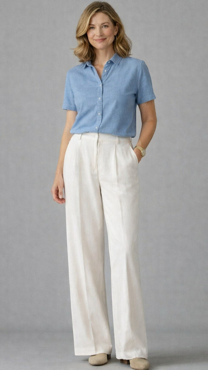 Pantaloni Donna in Seta Vita Alta Taglio Dritto Lunghezza Intera