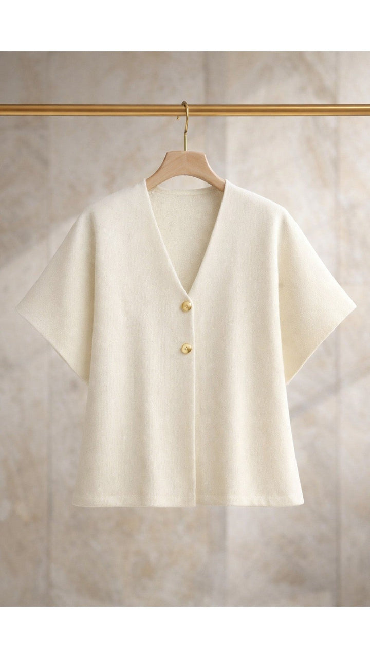 Cardigan Donna Corto Bottoni Scollo a V Vita Alta