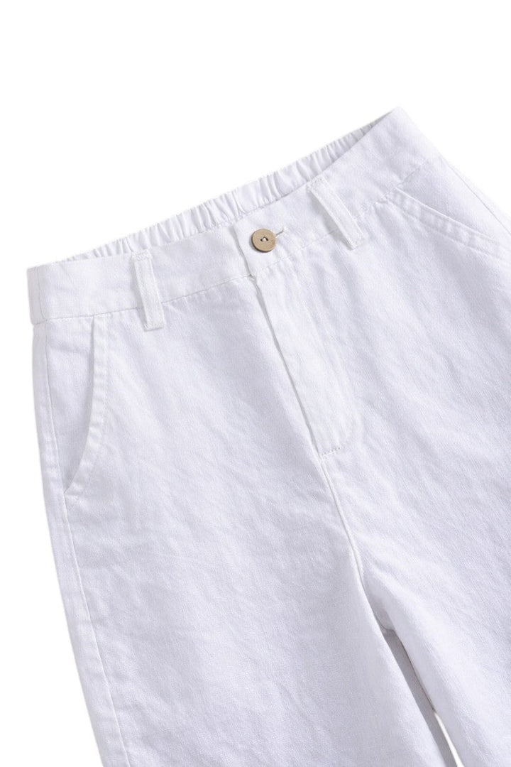 Pantaloni Lino Uomo Vita Elastica Vestibilità Ampia