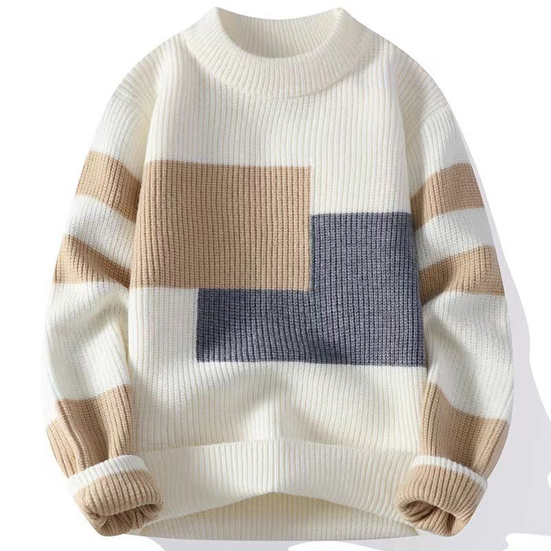 Maglione Uomo Tessuto Spesso Manica Lunga Scollo Rotondo Casual