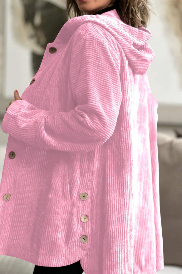Giacca Donna in Velluto a Coste con Cappuccio Maglione Casual Media