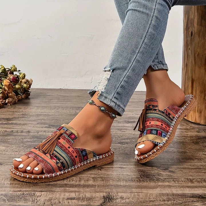 Sandali Donna Vintage in Pelle con Frange Stile Bohémien