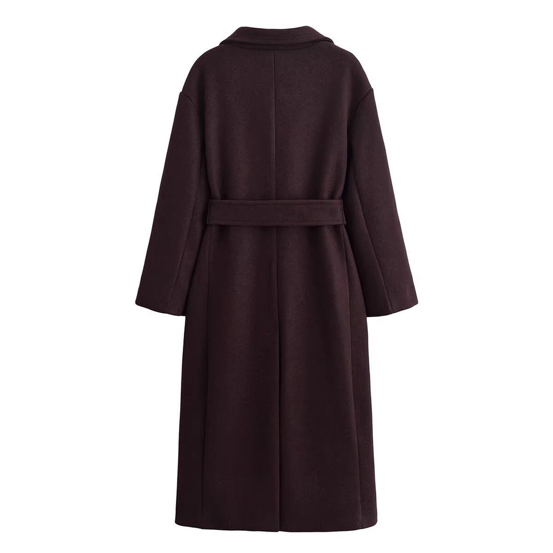 Cappotto Donna Lana Doppiopetto con Cintura Stile Elegante Invernale