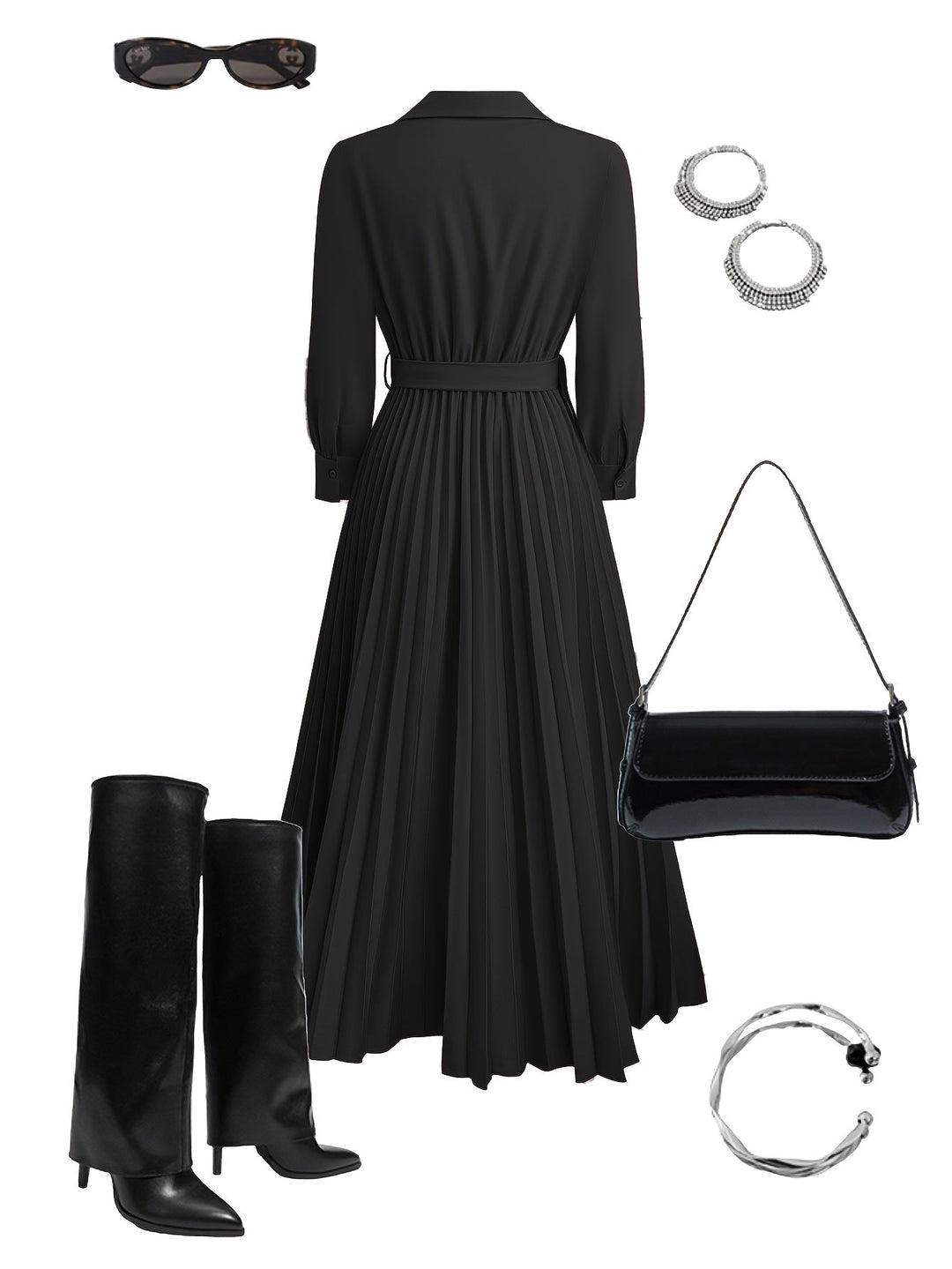 Abito Midi Donna con Cintura Scollo a V