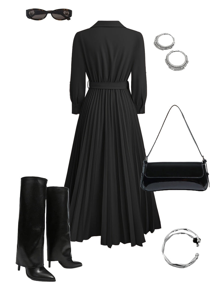 Abito Midi Donna con Cintura Scollo a V