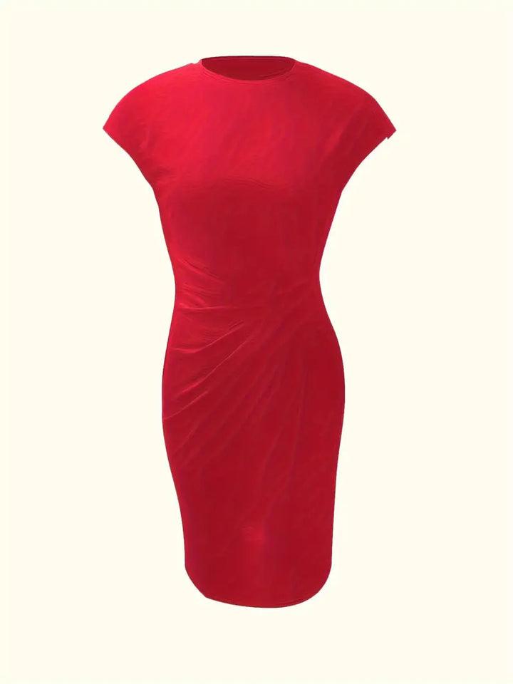 Vestito rosso aderente da donna, maniche corte, design elegante, perfetto per serate e occasioni speciali. Moda femminile, abbigliamento elegante.