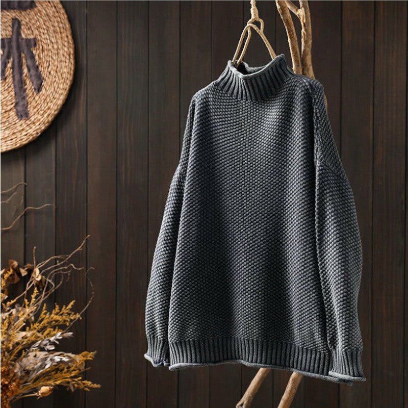 Maglione Donna Dolcevita Coste Lavorato a Maglia Morbido