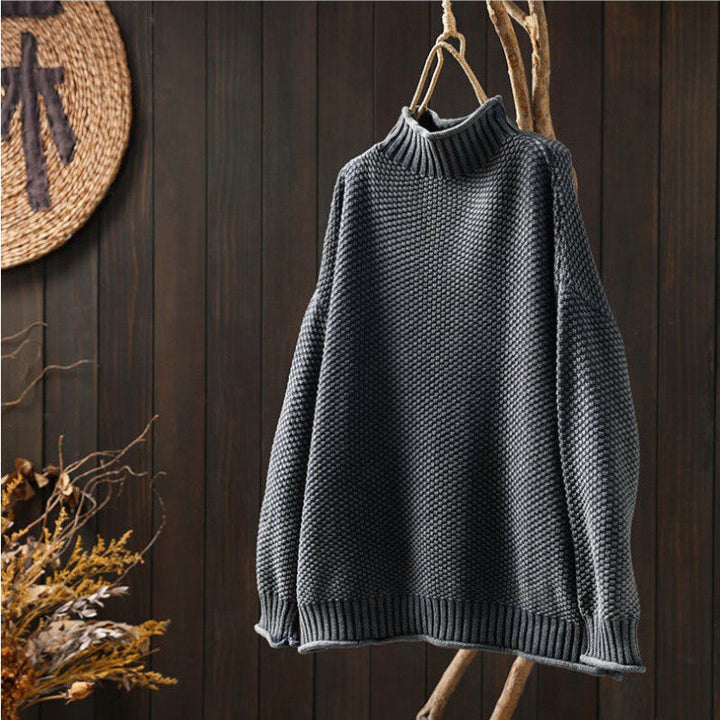 Maglione Donna Dolcevita Coste Lavorato a Maglia Morbido