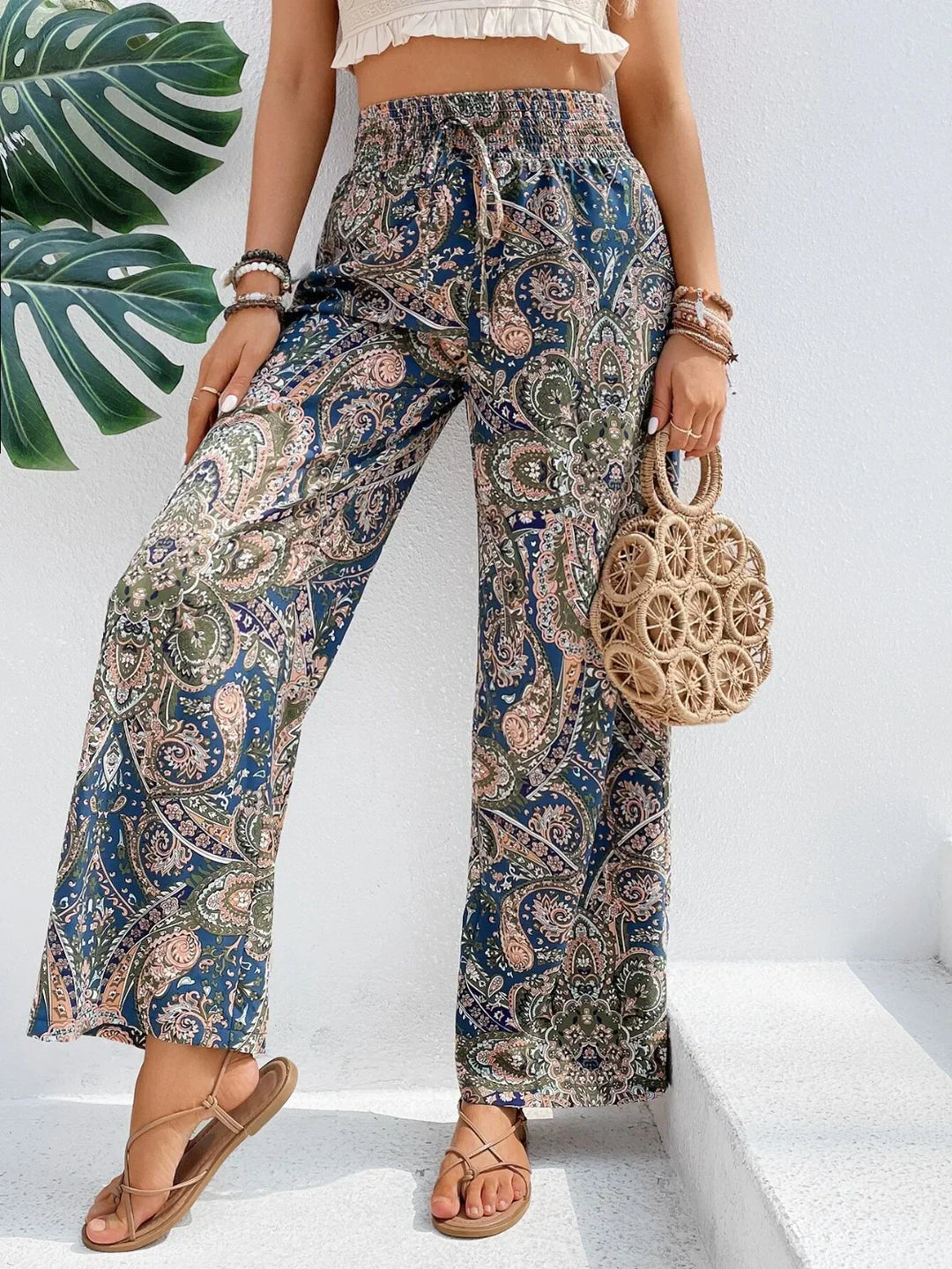 Pantaloni Donna Stampati Tessuto Leggero Taglio Largo