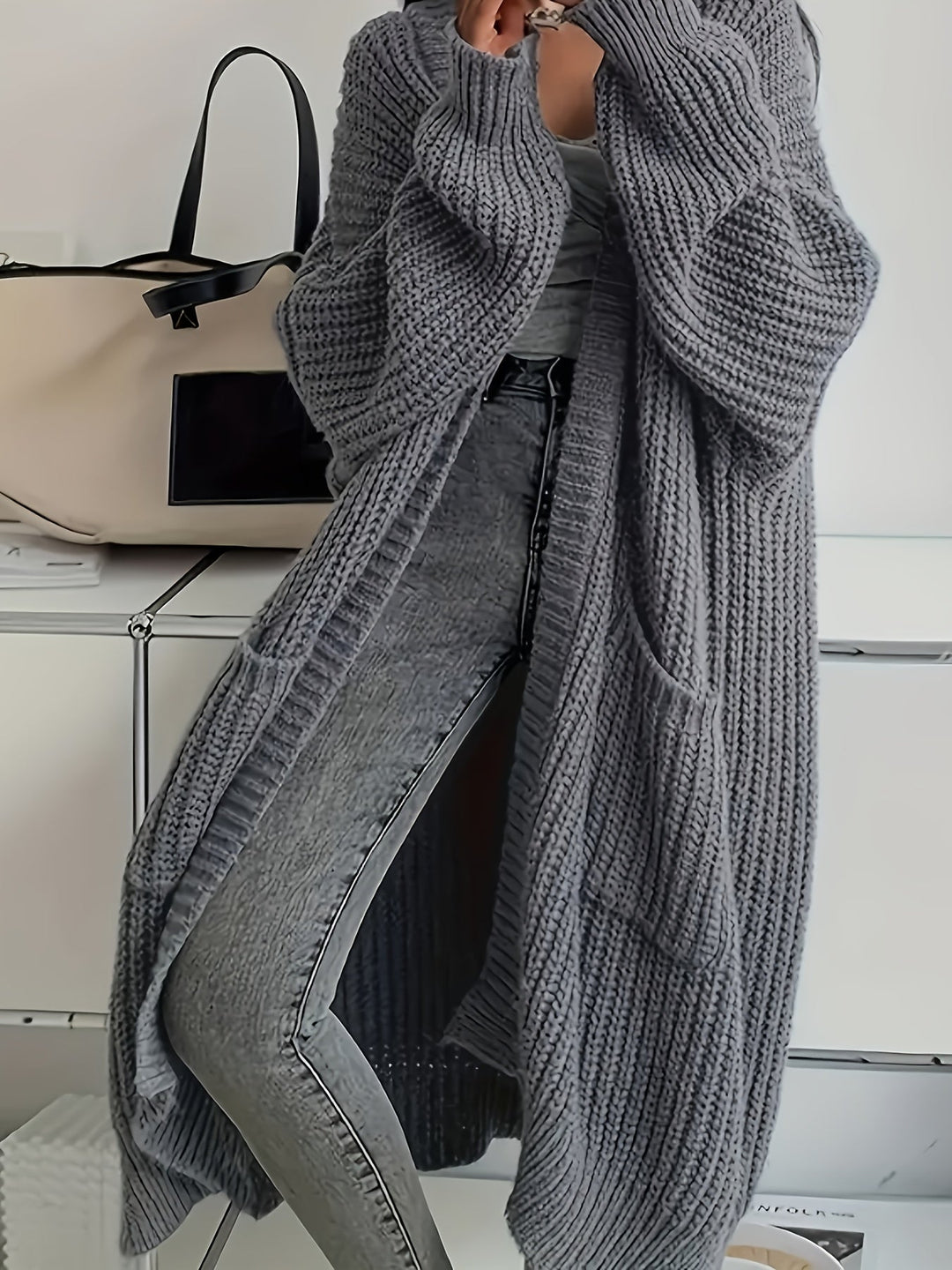 Cardigan Donna Maglia Lunga Oversize Aperto Comodo