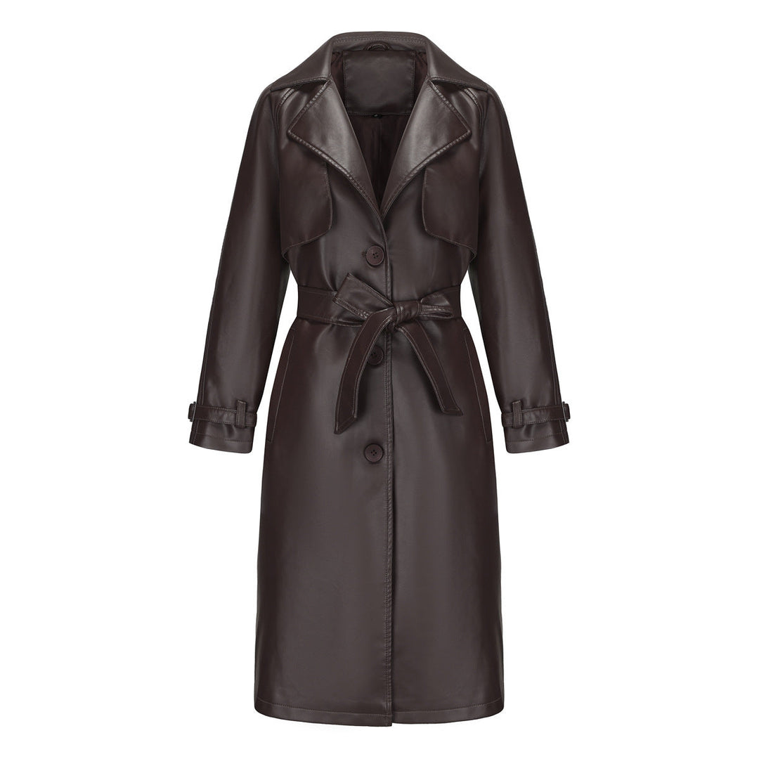 Trench lungo Donna con Revers Larghi e Cintura Elegante