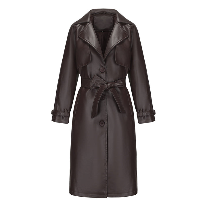 Trench lungo Donna con Revers Larghi e Cintura Elegante