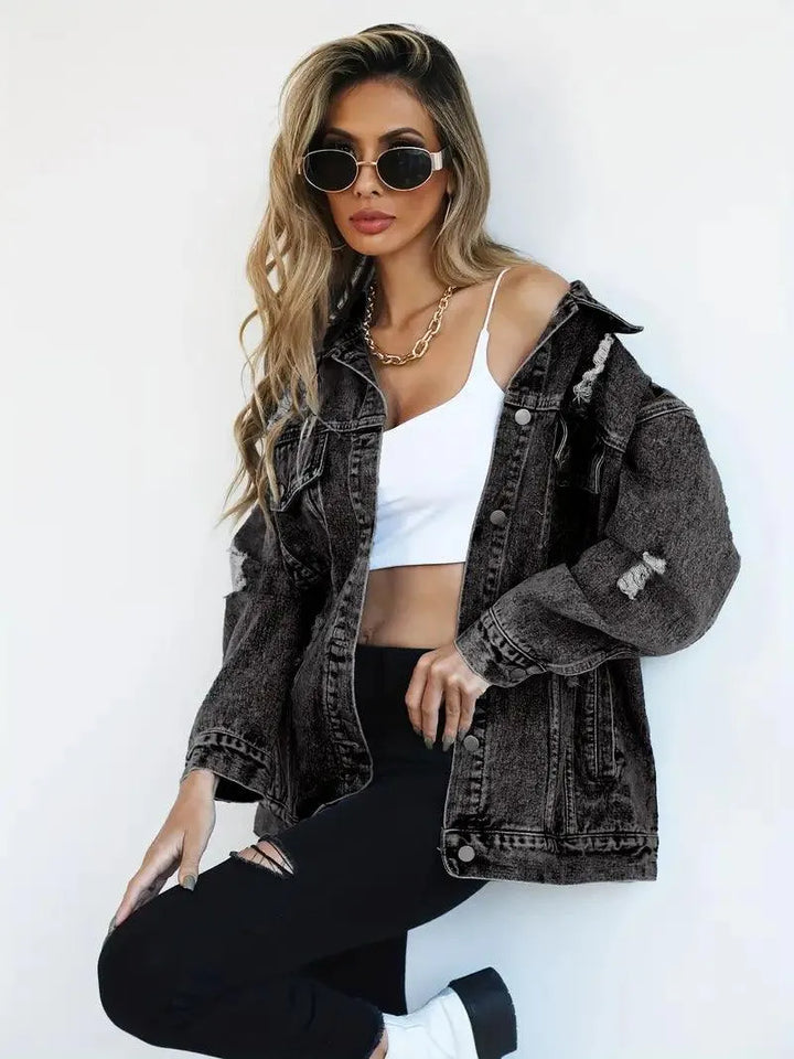Giacca Donna Denim Impermeabile Foderata Oversize