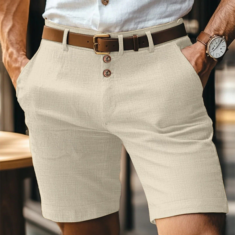 Pantaloncini Uomo in Lino Leggeri Traspiranti con Bottoni