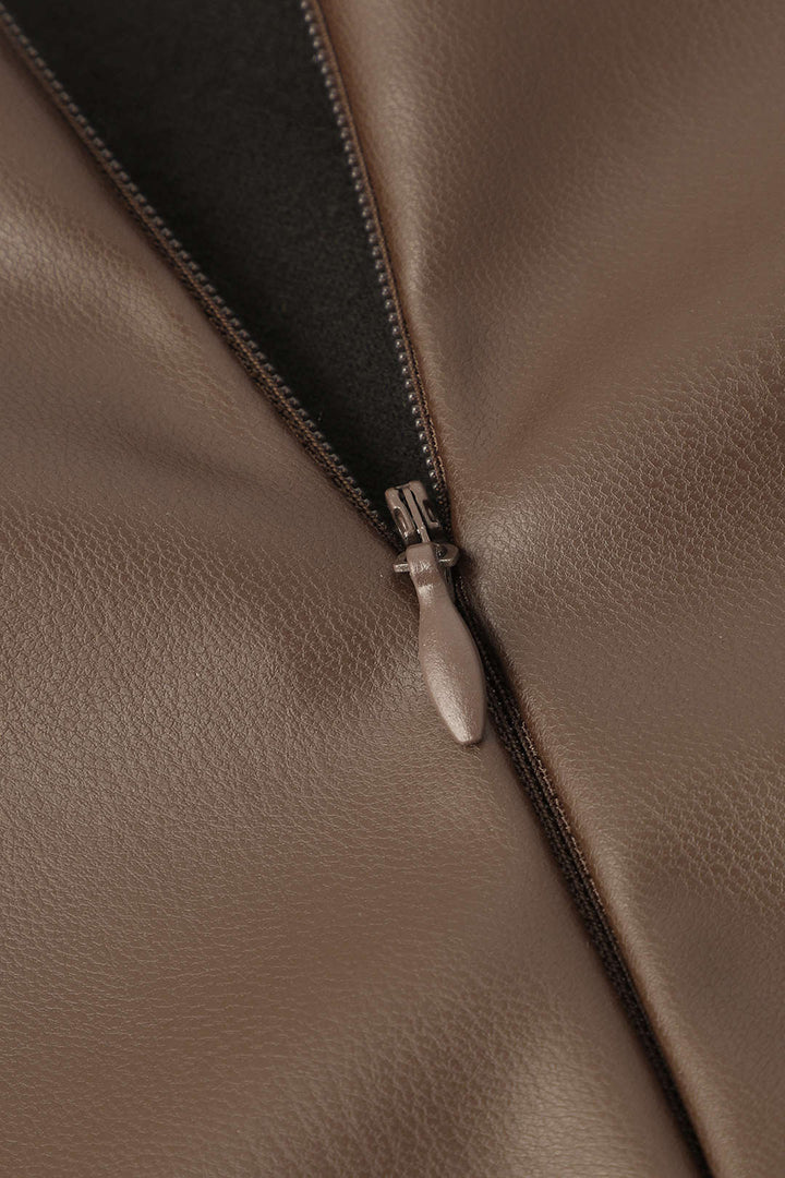 Gonna Midi Donna in Similpelle Aderente Asimmetrica Intrecciata