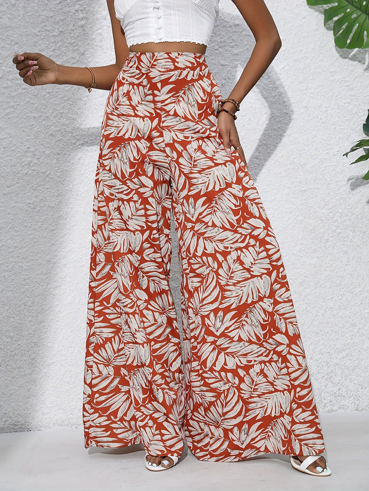 Pantaloni Donna Larga Stampa Tropicale Stile Boho Estivo